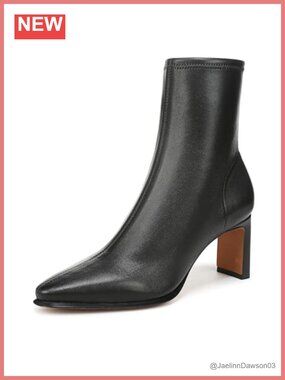 Vince Brock Zip Short Buttery Leather Ankle Bootie Sock Fit Pointed Toe Block